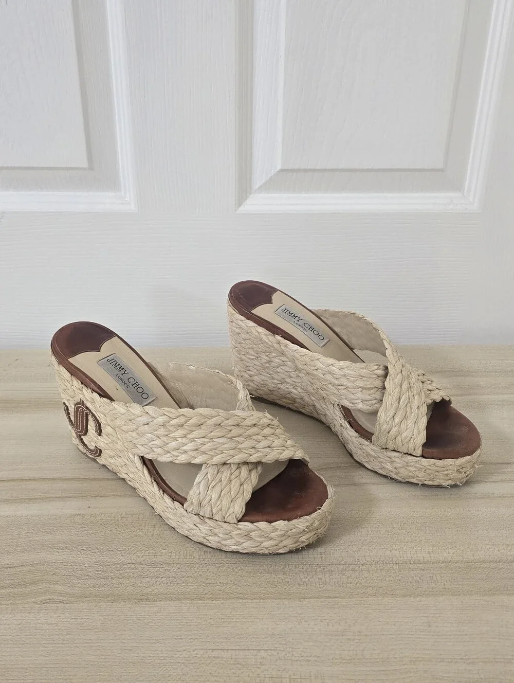 Jimmy Choo Dovina 100 Raffia Wedge Sandals Size EU 40/US 9.5 - Picture 10 of 13